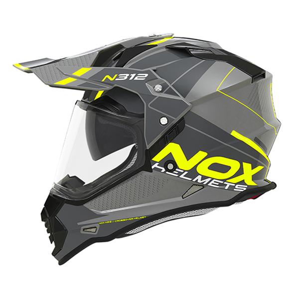CASQUE CROSS DOUBLE ECRAN NOX N312 DRONE NARDO JAUNE - CE 22.06