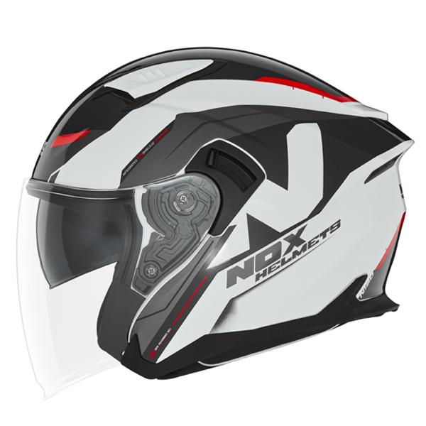 HELMET -OPEN FACE- DOUBLE VISOR NOX N130 KLINT WHITE RED- CE 22.06