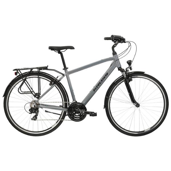 VELO VTC TREKKING 28" HOMME KROSS TRANS 1.0M TAILLE L (21") ALUMINIUM GRIS / NOIR