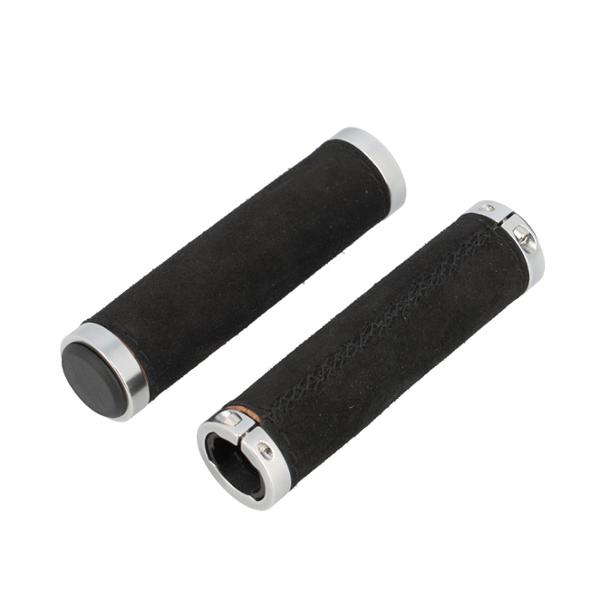 BICYCLE GRIPS MONTEGRAPPA 0013 125mm LOCK ON DOUBLE BLACK LEATHER  (PAIR)