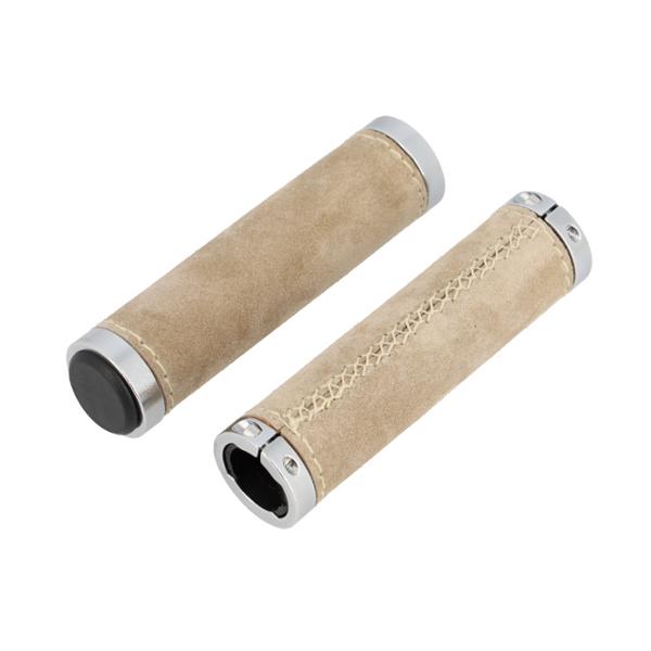 BICYCLE GRIPS MONTEGRAPPA 0013 125mm LOCK ON DOUBLE GREY LEATHER   (PAIR)