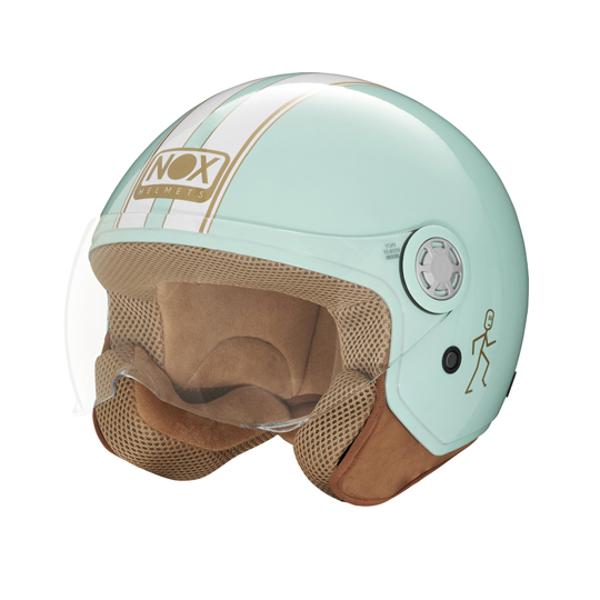 HELMET -OPEN FACE- NOX N210 EVO GREEN PASTEL  WHITE- EC APPROVAL 22.06