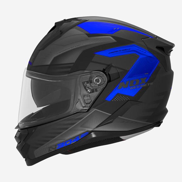 HELMET -FULL FACE- DOUBLE SCREEN  NOX N 304S CARVER BLACK MATTE BLUE  - EC APPROVAL 22.06