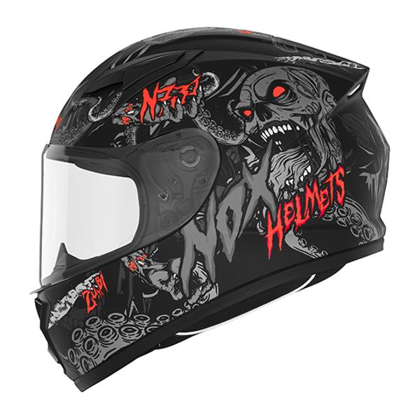 HELMET -FULL FACE- NOX KIDS N731 ZUMBI BLACK MATTE RED  - EC APPROVAL 22.06