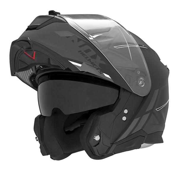 HELMET -FLIP UP- NOX N967 SYNCHRO BLACK MATTE WHITE- EC APPROVAL 22.06