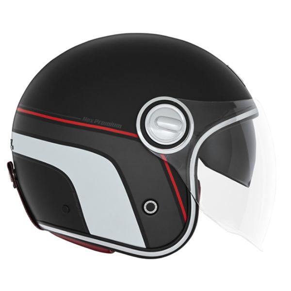 HELMET -OPEN FACE- NOX PREMIUM HERITAGE LINE BLACK MATTE RED WHITE    - EC APPROVAL 22.06
