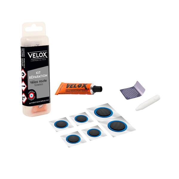 NECESSAIRE REPARATION VELOX ROUTE TUBELESS 6 PIECES + DISSOLUTION 5ML + 1 RAPE