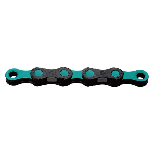 BICYCLE CHAIN 12 SPEED KMC DLC12 BLACK/GREEN CELESTE 126 LINKS  - QUICK RELEASE