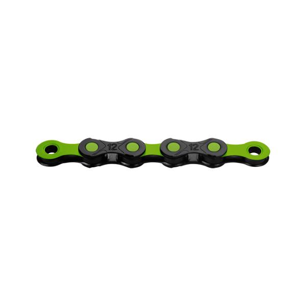 BICYCLE CHAIN 12 SPEED KMC DLC12 BLACK/GREEN 126 LINKS  - QUICK RELEASE