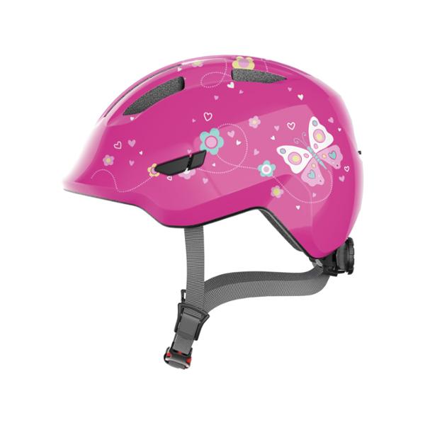 CASQUE ENFANT BABY ABUS SMILEY 3.0 ROSE BUTTERFLY IN MOLD AVEC REGLAGEOCCIPITAL T.S 45 / 50