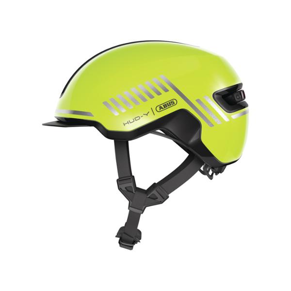 CASQUE URBAIN ABUS HUD-Y JAUNE FLUO IN MOLD ECLAIRAGE MAGNET. AVEC REGLAGE OCCIPITAL T.S