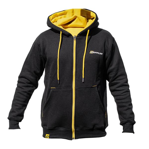 SWEAT A CAPUCHE DOPPLER AVEC FERMETURE ECLAIR NOIR / JAUNE - TAILLE S
