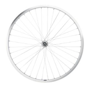 WHEEL -HYBRID- 28 REAR/NUT/SOLID THRU AXEL/SILVER MACH1 RIM/M260/HUB VELOX URBAN SCREW ON 5/6/7V