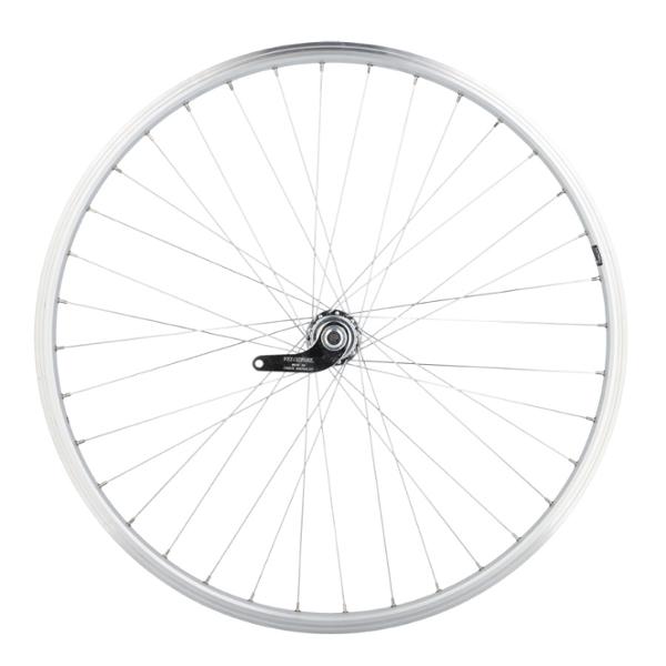 ROUE VELO URBAIN 28" AR ECROU. AXE PLEIN JANTE ALU ARGENT MACH1 M260 MOY. VELOSTEEL COASTE