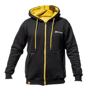 SWEAT A CAPUCHE DOPPLER AVEC FERMETURE ECLAIR NOIR / JAUNE