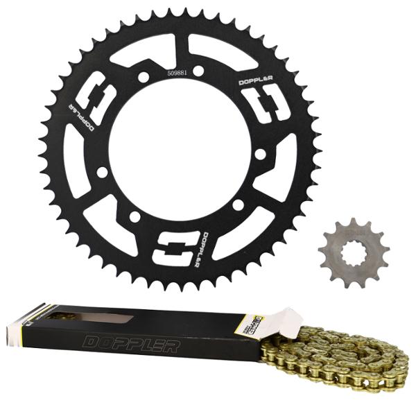 KIT CHAINE DOPPLER ACIER ADAPT. SHERCO ENDURO / SM 428 13X53DTS D110 FIX 3X2 ACIER NOIR