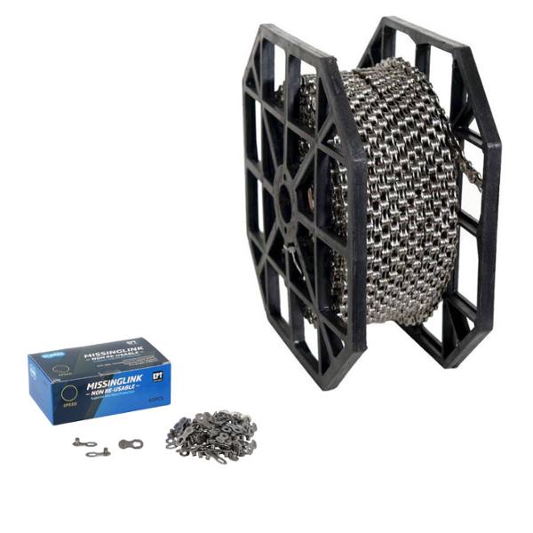 CADENA BICI 9/10/11V. KMC EGLIDE EPT CUES PLATA (RDL TALLER 50 METROS + 40 CIERRES RÁPID)