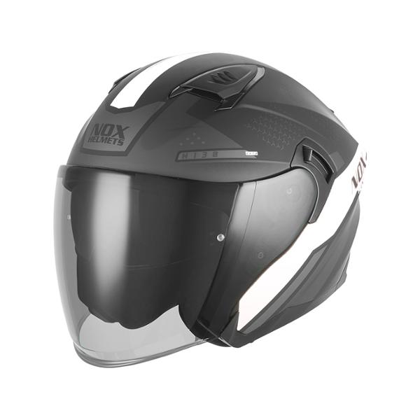 CASCO JET DOBLE PANTALLA NOX N130 EKTO NEGRO MATE BLANCO T53-64 XXL - CE22.06