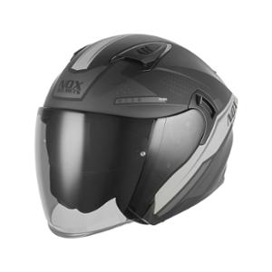 CASCO CHICLÉ DOBLE PANTALLA NOX N130 EKTO NEGRO MATE PLATA - CE 22.06
