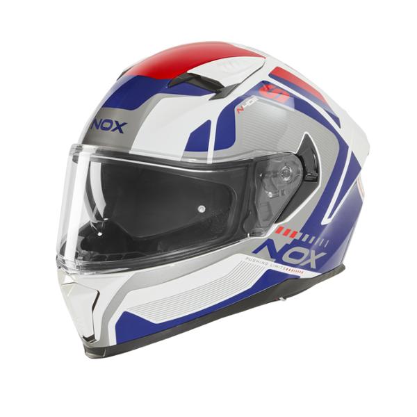 HELMET -FULL FACE- DOUBLE SCREEN NOX N402 MENTOR WHITE BLUE SHINY RED SIZE: 53-54 XS - CE 22.06
