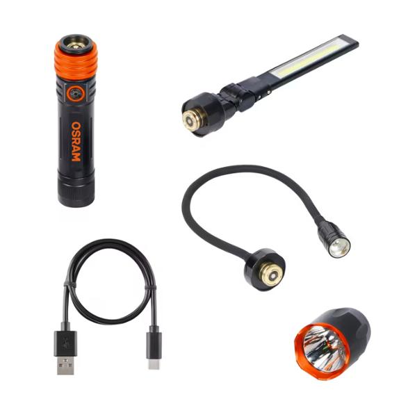 KIT LÁMPARA TALLER 3 EN 1 LED OSRAM (LINTERNA + INSPECCIÓN + CUELLO CISNE) RECARGABLE