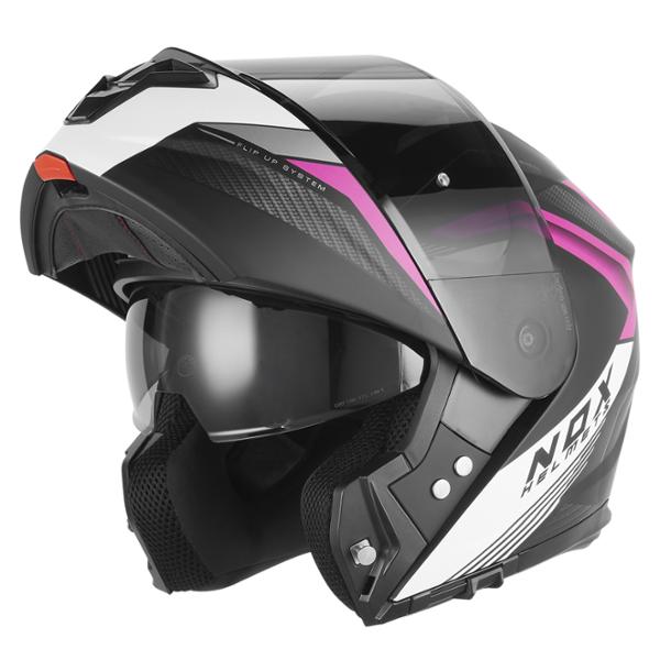 CASQUE MODULABLE NOX N968 SHIFT NOIR MAT BLANC ROSE T53-54 XS - CE 22.06