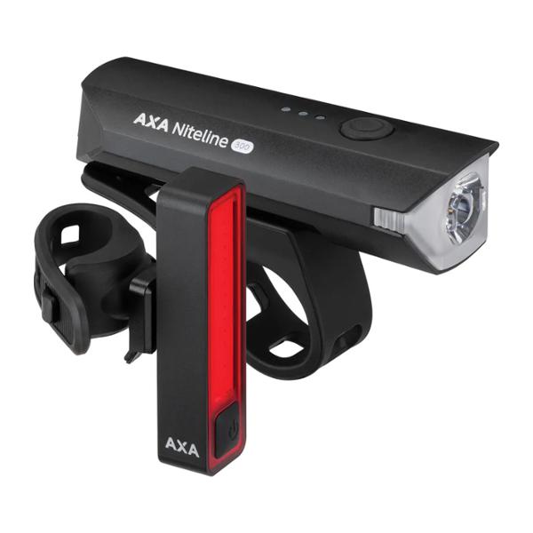 BICYCLE LIGHTS FRONT & REAR RECHARG. USB-C AXA NITELINE 300 HANDLE BAR & SADDLE STEM MOUNT