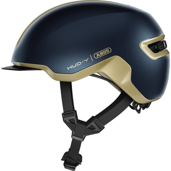 CASQUE URBAIN ABUS HUD-Y BLEU OR IN MOLD ECLAIRAGE MAGNET. AVEC REGLAGE OCCIPITAL