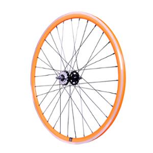 ROUE FIXIE 700 AR ECROU AXE PLEIN JANTE ORANGE MACH1 430. MOYEU NOIR FLIP / FLOP 16DTS